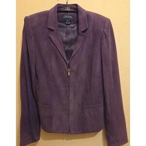 Jones New York Suede Jacket Women’s Size 4 Purple Leather Zip Front Classic